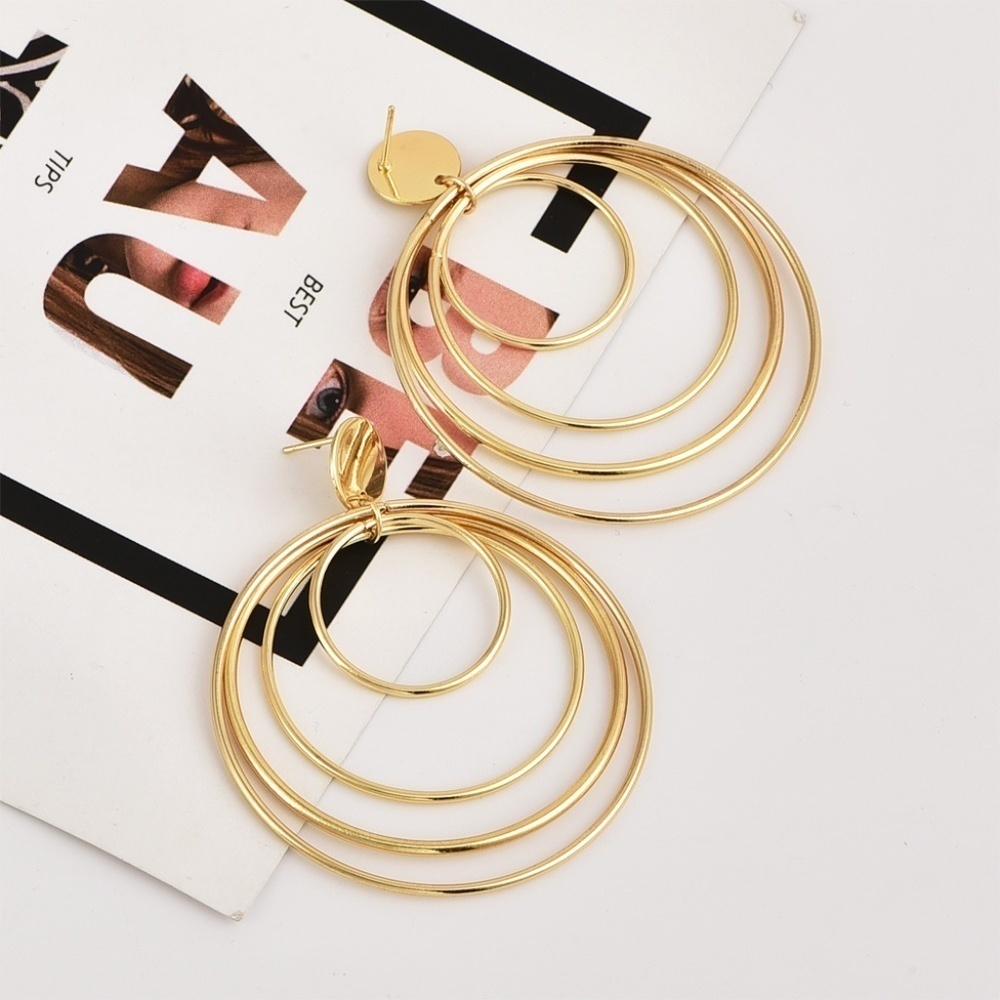 *SHIVANI* Gold Round Layer Fashion Dangle Earrings - Picture 2 of 4